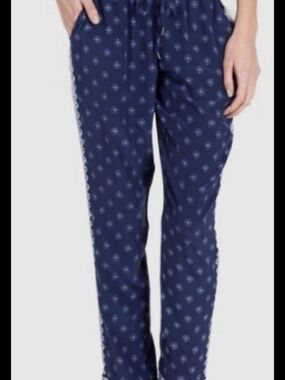 M JOIE FERINA Navy Blue Paisley Festival Lounge Yoga Jogger Boho Pants